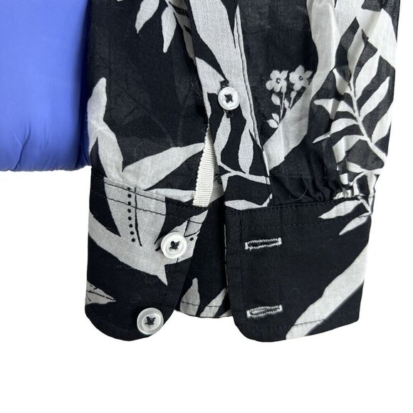 Talbots M Shirt Tropical Panther Jungle Cat Print Sheer Blouse Black White Top - Picture 7 of 11